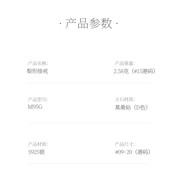 梨形排戒S925银镀白金莫桑钻女戒2.1克拉D级 - 5